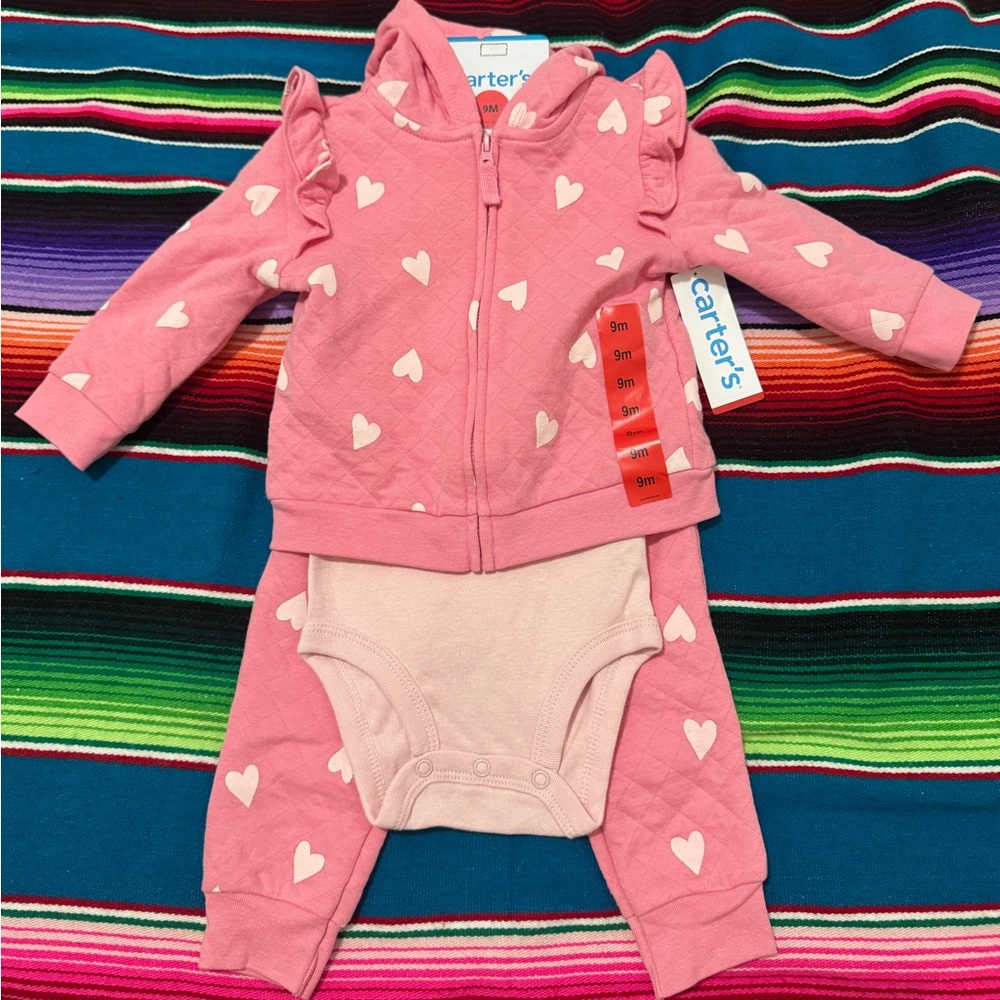 Carter's Pink Heart Hoodie & Pant Set with Onesie
